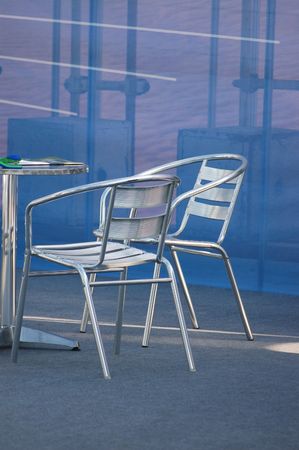 metallic chair in outdoor officeの写真素材