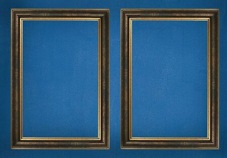 worn photo frame with golden lines. isolated. clipping path includedの写真素材