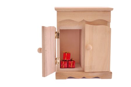 surprise of small cupboard isolated on white, with clipping pathの写真素材