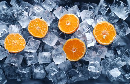 Orange slices in the ice.の写真素材