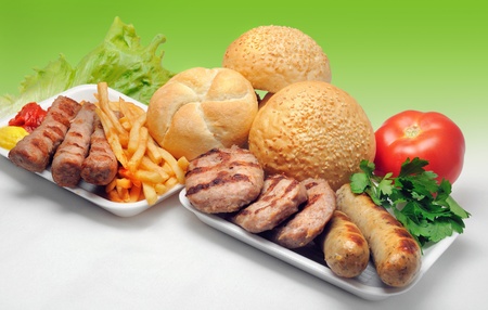 fast food, meatball with  french friesの写真素材