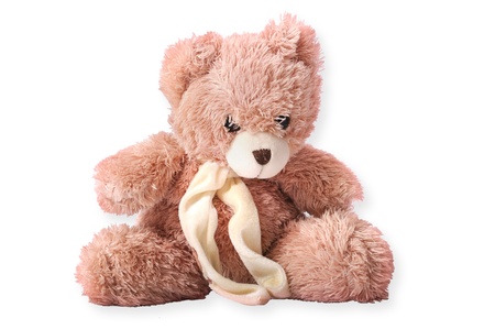 Fluffy teddy bear isolated on white の写真素材