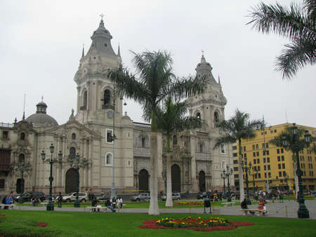  cathedral in plaza mayor, lima, peruのeditorial素材
