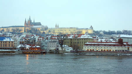 View on Vltava and Hradcany district in Prague, Czech Republicのeditorial素材