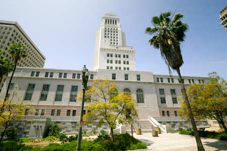 LOS ANGELES, CALIFORNIA, USA - MAY 31, 2015 -  facade of city hall in old downtownのeditorial素材