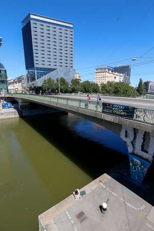 Vienna, Austria - may 28, 2017 - bridge over Danube river in downtown of  Viennaのeditorial素材