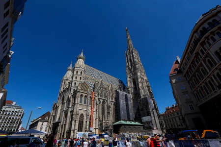 VIENNA, AUSTRIA - MAY 29, 2017 - St Stephens Cathedral in Vienna, Austria. Its current Romanesque and Gothic form seen today, situated in the Stephansplatzのeditorial素材