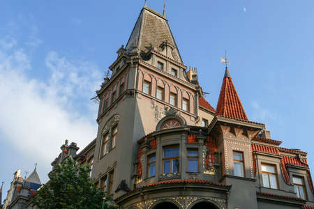 View of historic building in old downtown of Pragueのeditorial素材