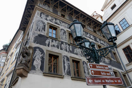 View of historic building in old downtown of Prague (steering plates)のeditorial素材