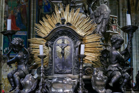 inside the St Vitus Cathedral in Prague , Czech Republic