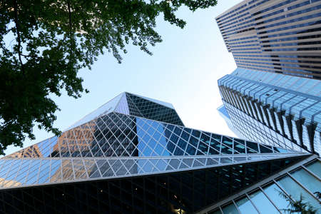 Seattle, Washington, USA - July 21, 2018 -  Public Library in Seattle. The Central Library was...