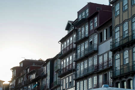 view of houses facade on downtown Porto, Portugalのeditorial素材