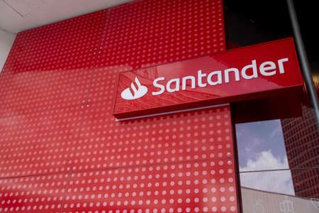 Sao Paulo, Brazil -  december 29 2019 - Logo of Santander, a Spanish multinational commercial bank and financial services company founded in 1857

のeditorial素材