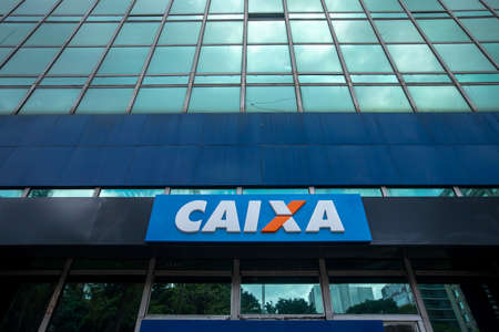 Sao Paulo, Brazil -  december 29 2019 - Building and logo of bank branch of Caixa Economica Federal...