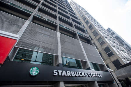 Sao Paulo, Brazil -  december 29 2019 - facade of Starbucks Coffee store  with logo,  located in...