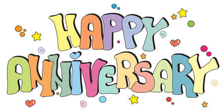 illustration with happy anniversary written の写真素材