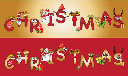illustration with funny christmas written with two different colorsの写真素材