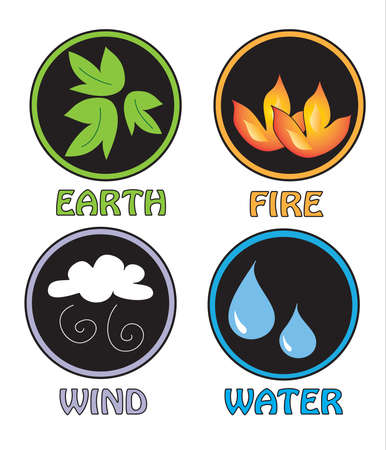 illustration of four natural elements: wind, water, earth, fireの写真素材