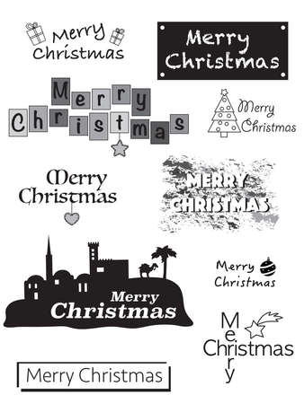 illustration of merry christmas written black and whiteの写真素材