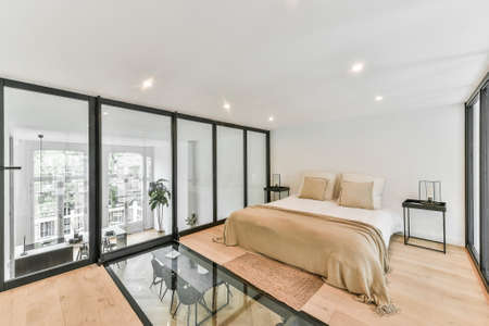 Bed room of house in unusual designの写真素材