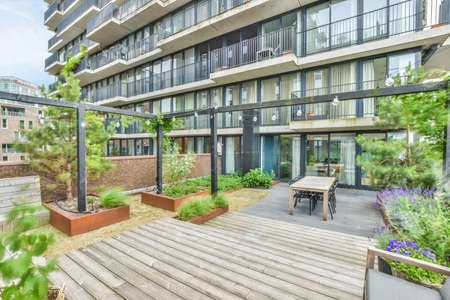 A large open-air terrace on the roof-top with lounge spaceの写真素材