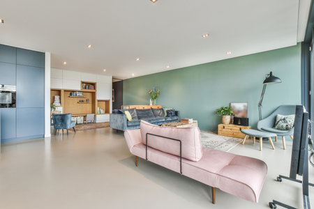 Spacious and beautiful living room with luxury furnitureの写真素材