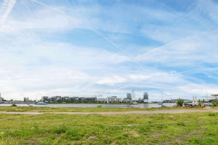 Nice view of a small town with low buildings from afar