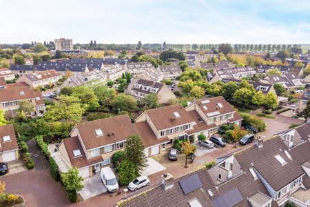 Drone view of residential area with beautiful buildings