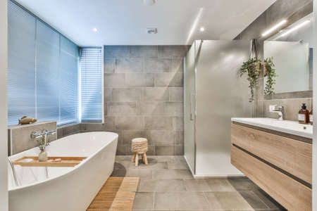 Bright elegant bathroom interior in a luxury houseの写真素材