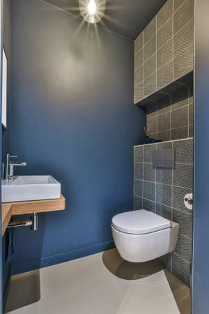 A small and clean washroom, designed in modern styleの写真素材