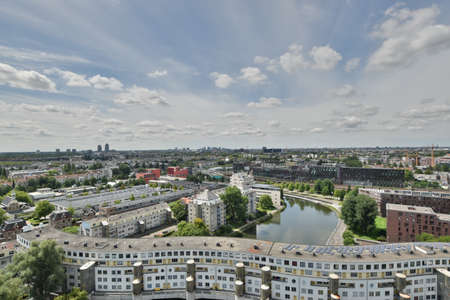 Residential area with buildings with excellent facade by the riverの写真素材