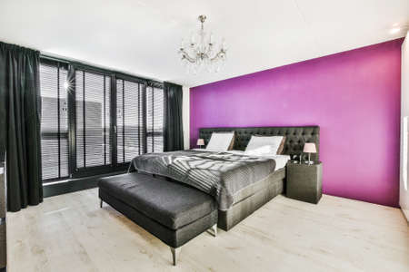 Beautiful interior design of modern and cozy bedroomの写真素材