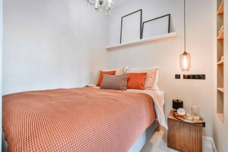 Luxury bedroom of special design in an elegant houseの写真素材