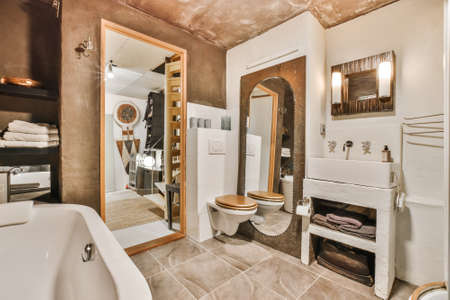 Beautiful interior design of a modern bathroomの写真素材