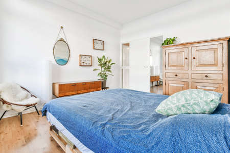 Beautiful interior design of modern and cozy bedroomの写真素材