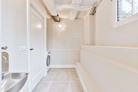 Luxury interior design of a bathroom with marble wallsの写真素材