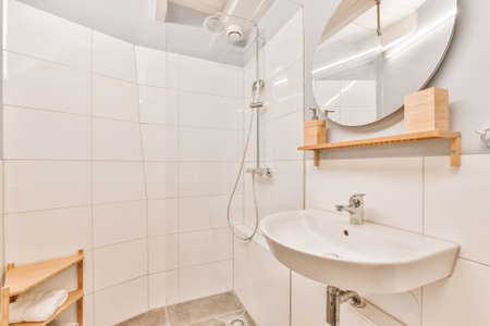 Luxury interior design of a bathroom with marble wallsの写真素材