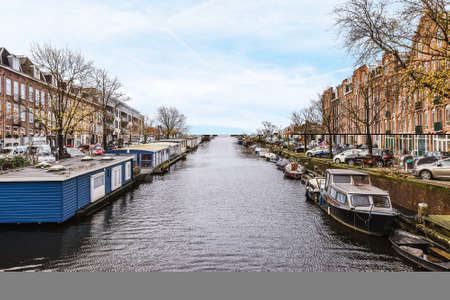 Residential area with buildings with excellent facade by the river