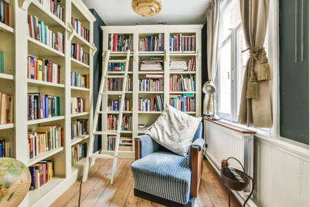 Amsterdam, Netherlands - 20 April, 2021: Interior of a beautiful library room of an elite houseのeditorial素材