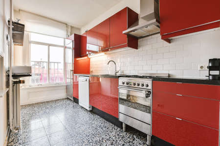 Interior of a beautiful kitchen of an elite houseの写真素材