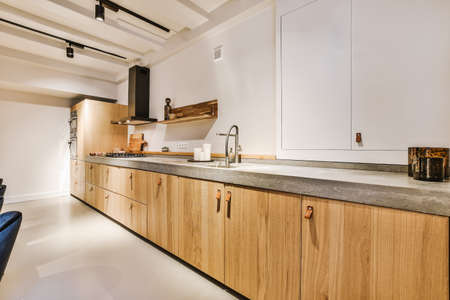 Bright kitchen with a luxury kitchen island in the elegant house