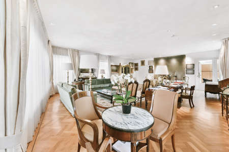 Spacious room full of accessories and antique furniture
