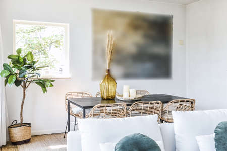 Modern dining room in a luxury house in individual designの写真素材