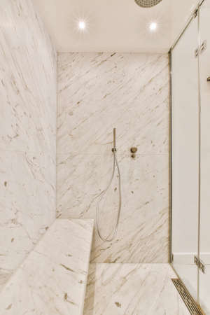 Modern shower stall in a bright bathroomの写真素材