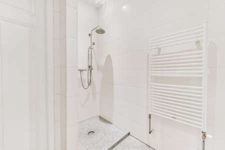 Modern shower stall in a bright bathroom