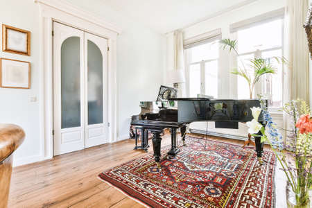 Interior of a spacious room with piano