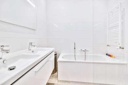 Luxury interior design of a bathroom with marble wallsの写真素材