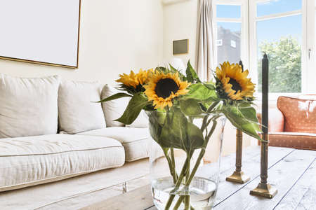 Bright living room in a modern luxury houseの写真素材