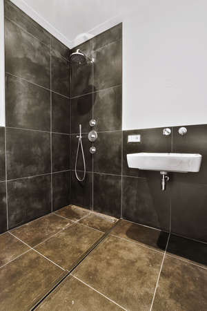 Luxury interior design of a bathroom with marble walls