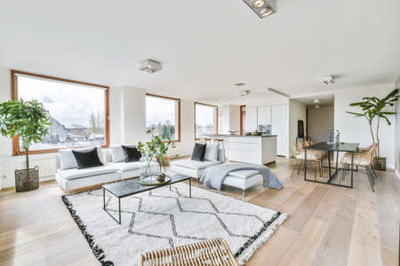 Bright living room in a modern luxury houseの写真素材